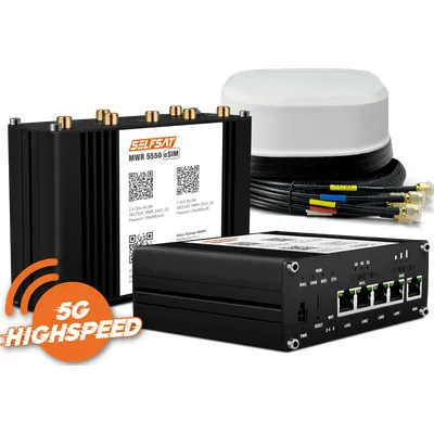 SELFSAT MWR 5550 eSIM 5G Cat 19 WLAN Router bis 3,3 Gbps inkl. SATCO 5G Antenne weiß