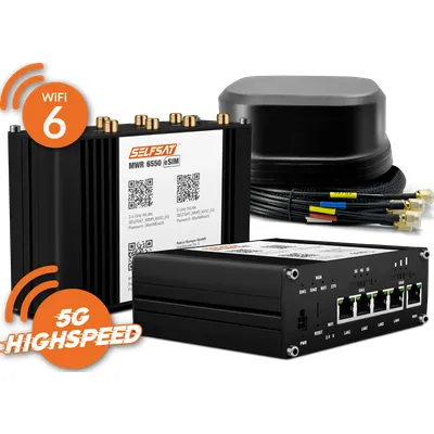 SELFSAT MWR 6550 eSIM 5G Cat 19 WiFi 6 WLAN Router bis 3,4 Gbps inkl. SATCO 5G Antenne schwarz