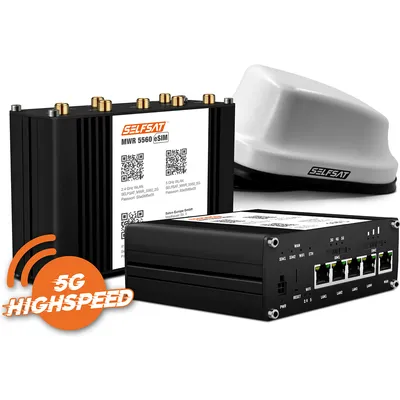 SELFSAT MWR 5560 eSIM 5G Cat 19 WLAN Router bis 3,4 Gbps inkl. SELFSAT 5G Antenne weiß