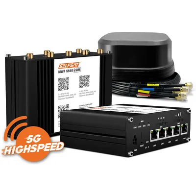 SELFSAT MWR 5560 eSIM 5G Cat 19 WLAN Router bis 3,4 Gbps inkl. SATCO 5G Antenne schwarz
