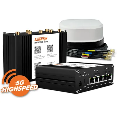 SELFSAT MWR 5560 eSIM 5G Cat 19 WLAN Router bis 3,4 Gbps inkl. SATCO 5G Antenne weiß