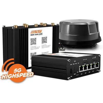 SELFSAT MWR 5560 eSIM 5G Cat 19 WLAN Router bis 3,4 Gbps inkl. Panorama Antenne schwarz