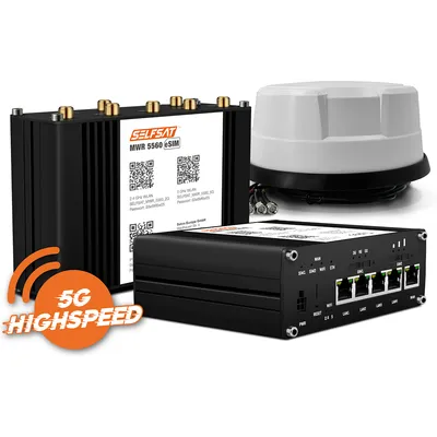 SELFSAT MWR 5560 eSIM 5G Cat 19 WLAN Router bis 3,4 Gbps inkl. Panorama Antenne weiß