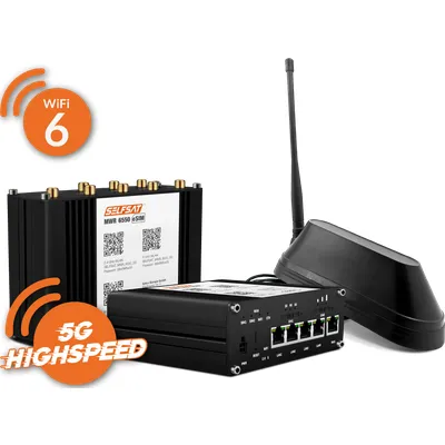 SELFSAT MWR 6550 eSIM 5G Cat 19 WiFi 6 WLAN Router bis 3,4 Gbps inkl. SHARK 5G Antenne schwarz