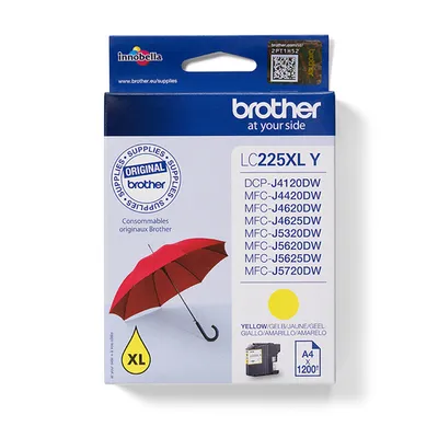 Brother LC-225XL-Y Tintenpatrone Gelb für 1.200 Seiten Kompatibilität: DCP-J4120DW / MFC-J4420DW / MFC-J4620DW / MFC-J4625DW / MFC-J5320DW / MFC-J5620