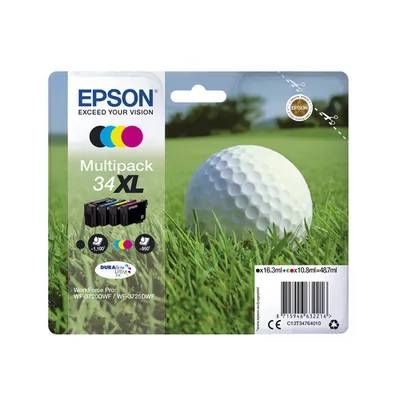 Epson 34 Tintenpatronen 4er-Pack 4x Farben DURABrite Ultra Ink Kompatibilität: WF-3720DWF // WF-3725DWF | 4x Tintenpatronen: Schwarz, Magenta, Gelb &