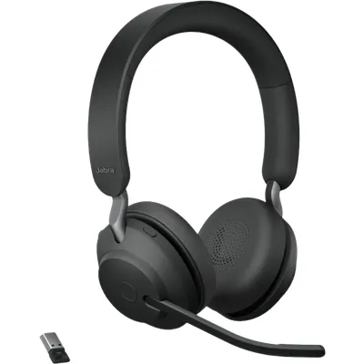 Jabra Evolve2 65 Headset, Stereo, kabellos, Bluetooth, schwarz inkl. Link 380 USB-A & Ladestation, Optimiert für Microsoft Teams