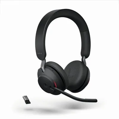 Jabra Evolve2 65 Headset, Stereo, kabellos, Bluetooth, schwarz inkl. Link 380 USB-C, Optimiert für Microsoft Teams