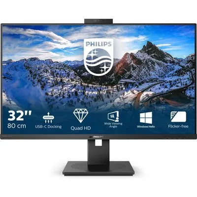 Philips 326P1H 32 Zoll QHD USB-C Docking Monitor, Webcam, höhenverstellbar (2560x1440, 75 Hz, HDMI, DisplayPort, USB-C, USB Hub) schwarz