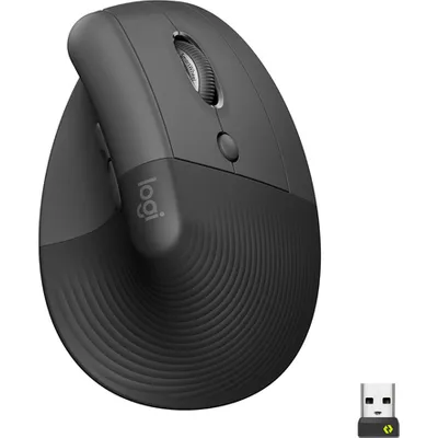 Logitech Lift Vertical Ergonomic Mouse, Gummibeschichtete Grifffläche, Bequeme Daumenauflage, 4 anpassbare leise Tasten