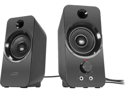 Speedlink DAROC Stereo-Lautsprecher mit USB-Stromversorgung, schwarz, Rote Status-LED, Drehregler