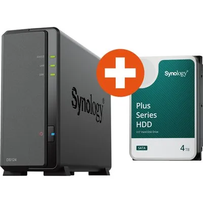 Synology DiskStation DS124 NAS 1-Bay 2,5"/3,5" SATA HDD/SSD, 1x Gigabit LAN, 2x USB 3.0, 1GB RAM