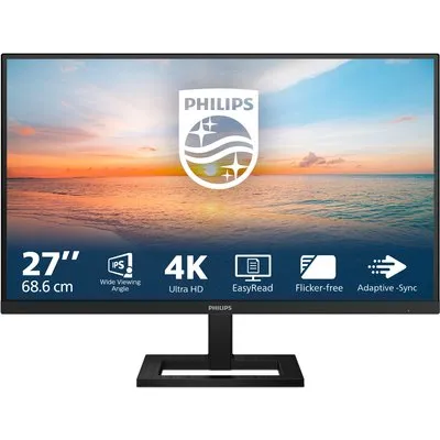 Philips 27E1N1900AE 27 Zoll Ultra HD Monitor, höhenverstellbar, Laustprecher, HDR10 (3840x2160, 60 Hz, 2x HDMI 2.0, USB-C (65W PD), USB Hub) schwar