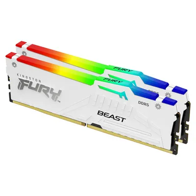Kingston FURY Beast RGB Weiß 64GB Kit (2x32GB) DDR5-6000 EXPO DIMM Arbeitsspeicher, CL30-36-36, 1.4V