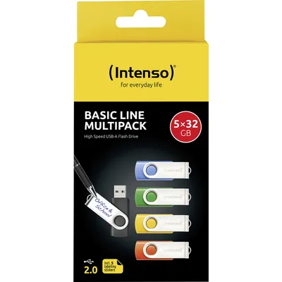 Intenso Basic Line Typ-A 32GB USB-Stick 5er Pack Swivel, bis zu 28 MB/s, USB 2.0