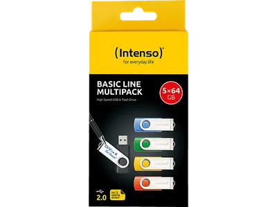 Intenso Basic Line Typ-A 64GB USB-Stick 5er Pack Swivel, bis zu 28 MB/s, USB 2.0