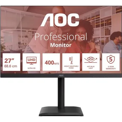 AOC U27E4CV Office Monitor 27 Zoll Ultra HD Monitor, Lautsprecher, höhenverstellbar, drehbar, neigbar