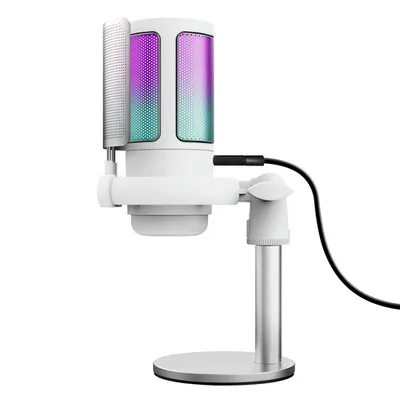 HSE Trust Gaming GXT238W AURON USB Mikrofon weiß Kompaktes und stylisch beleuchtetes USB-Mikrofon für Streaming Content-Erstellung, weiß