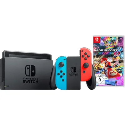 Nintendo Switch Rot/Blau + Mario Kart 8 Deluxe