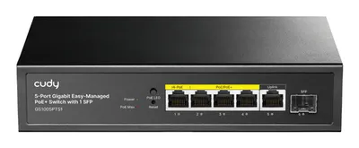 Cudy GS1005PTS1 Netzwerk-Switch 6-Port, Unmanaged, 5x Gigabit RJ45, 1x Gigabit SFP, 4x PoE+, 120W