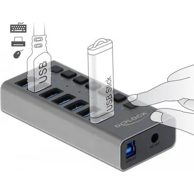 Delock Externer SuperSpeed USB Hub mit 7 Ports + Schalter