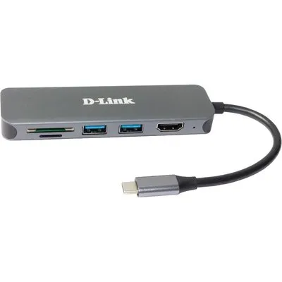 D-Link DUB-2327 USB-Hub mit HDMI, Kartenleser und Ladefunktion 1x USB-C mit PD, 2x USB-A 3.0, 1x HDMI 1.4, 1x microSD Slot, 1x SD Card Slot
