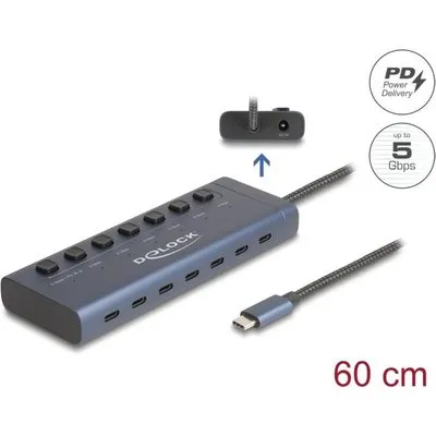 Delock USB 5 Gbps Hub mit 7 Type-C Ports Schalter davon 6 x Datenport+ 1 Daten (63410)
