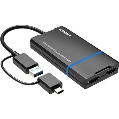 MicroConnect USB-C or USB A 2in1 to HDMI 2x splitter with one click - Digital/Daten (MC-USB3.1CHDMIX2-2IN1)