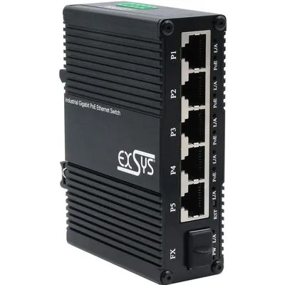 Exsys Switch 5+ Mini Industrie Gigab. 5+1xGigabit SFP PoE+ Web-Managed - Switch - 1-Port (EX-62030MPOE-SFP)