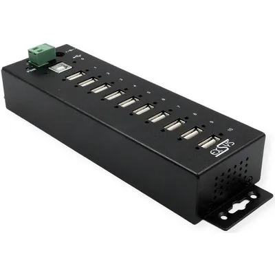 EXSYS GmbH 10 Port USB 2.0 Metall HUB (Din-Rail) und 15KV ESD Überspannungs-Schutz (EX-1170HMVS)