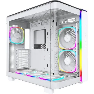 MONTECH KING 95 PRO Midi-Tower Tempered Glass ARGB - weiß - Gut ausgestatteter Midi-Tower - Vorderseite und Seitenteil aus Tempered Glass - linkes Seitenteil und Deckel mit Lüftungsschlitzen - 6x 140er-ARGB-PWM-Lüfter vorinstalliert - GPU-Länge von bis 420 mm - ARGB-Strip an der Front - bis zu zwei Netzteile möglic ... (KING95PROW)