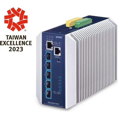 PLANET Industrial Layer 3 5-Port Managed L3 10G Ethernet (100/1000/10000) Aluminium - Blau (IGS-6325-5X1T)