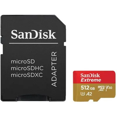 Extreme microSDXC 512GB microSDXC / read 190MB/s / write 130MB/s / 1 year RescuePRO Deluxe / A2 Class 10 V30 / UHS-I / U3 / with SD Adapter (SDSQXAV-512G-GN6MA)
