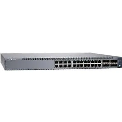 Juniper EX4100 24-Port 10/100/1000BaseT PoE+, 4x 10G SFP+ Uplink ports, 4x 25G SFP28 Stacking/Uplink ports, redundant fans, 1 AC PSU JPSU-920-AC-AFO included (optics sold separately) with Standard SW. TAA Compliant. (EX4100-24P)