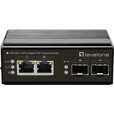 LevelOne IGP-0431 - Switch - unmanaged - 2 x 10/100/1000 (PoE) + 2 x Gigabit SFP - an DIN-Schiene montierbar - PoE - DC power