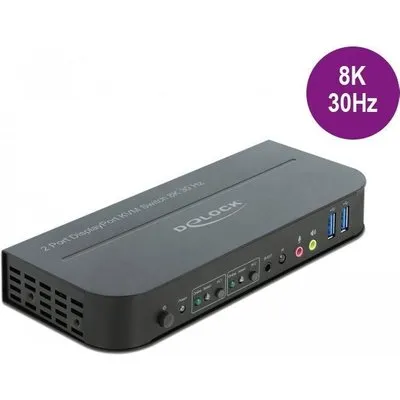 DeLOCK DisplayPort 1.4 KVM Switch 8K 30 Hz with USB 3.0 and Audio - KVM-/Audio-/USB-Switch - 2 x KVM/Audio/USB - 1 lokaler Benutzer - Desktop