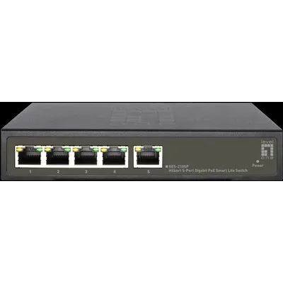 LevelOne Hilbert 5-Port Gigabit PoE Smart Lite Switch - 802.3at/af PoE - 4 PoE Ausgänge - 60W PoE-Leistungsbudget (GES-2105P)