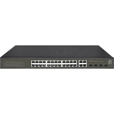 LevelOne Hilbert 28-Port Gigabit PoE Smart Lite Switch - 24 PoE Ausgänge - 4 x Gigabit SFP/RJ45 Combo - 802.3at/af PoE - 380W PoE-Leistungsbudget (GES-2128P)