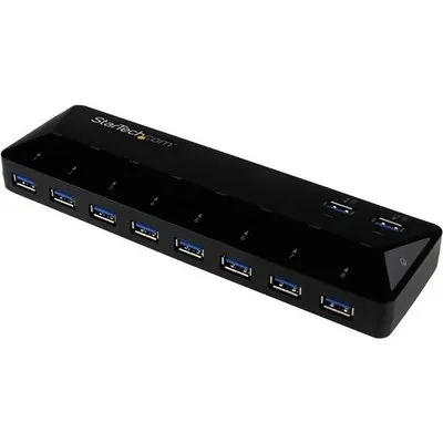 StarTech.com 10 Port USB 3.0 Hub mit Lade- und Sync Port - 2 x 1,5A Ports - USB-Umschalter für die gemeinsame Nutzung von Peripheriegeräten - 10 x SuperSpeed USB 3.0 - Desktop