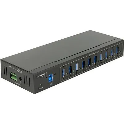 DeLock External Industry Hub 10 x USB 3.0 Type-A with 20 kV ESD protection - Hub - 10 x SuperSpeed USB 3.0 - an DIN-Schiene montierbar, wandmontierbar - Gleichstrom