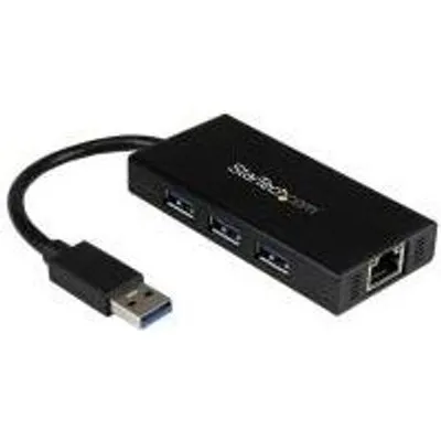 StarTech.com 3 Port Portable USB3.0 Hub with Gigabit Ethernet Adapter NIC - Hub - 3 x SuperSpeed USB3.0 + 1 x 10/100/1000 - Desktop (ST3300GU3B)