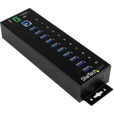 StarTech.com 10 Port Industrial USB3.0 Hub - ESD and Surge Protection - Hub - 10 x SuperSpeed USB3.0 - an DIN-Schiene montierbar - Gleichstrom (ST1030USBM)