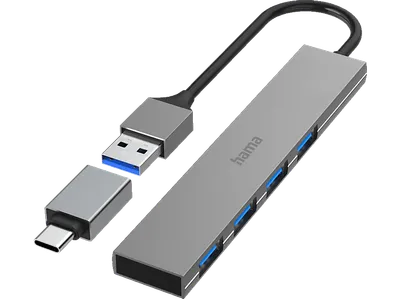 HAMA 4 Ports USB-Hub, Grau