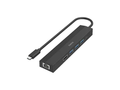 HAMA 6 Ports (3x USB-A, USB-C, HDMI™, LAN) USB-C-Hub, Schwarz