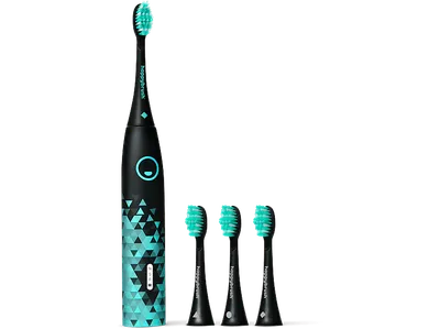 HAPPYBRUSH Eco VIBE 3 Schall-Zahnbürste + Aufsteckbürsten, Elektrische Zahnbürste Schwarz/Mint, Reinigungstechnologie: Schalltechnologie
