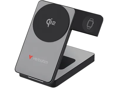 VERBATIM Charge 'n' Go 3-in-1 QI2 Magnetic Wireless Powerbank 5000 mAh Grau