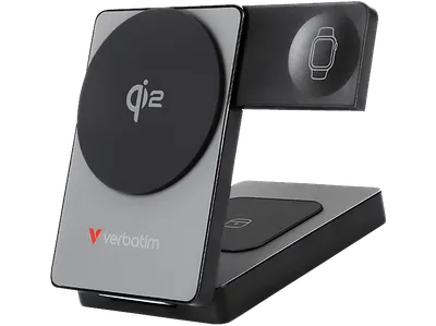 VERBATIM Charge 'n' Go 3-in-1 QI2 Magnetic Wireless Powerbank 5000 mAh Grau