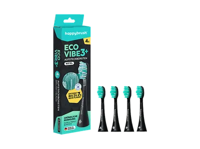 HAPPYBRUSH ECO VIBE 3+ Aufsteckbürsten Black-Mint - 4 Stück