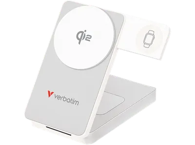 VERBATIM Charge 'n' Go 3-in-1 QI2 Magnetic Wireless Powerbank 5000 mAh Weiß