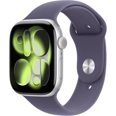 Apple Watch Series 11 Cellular 46mm Silber Aluminium Gehäuse mit Nebelviolett Sport Band - M/L